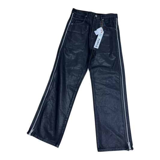 Leather Zipper Baggy Jeans